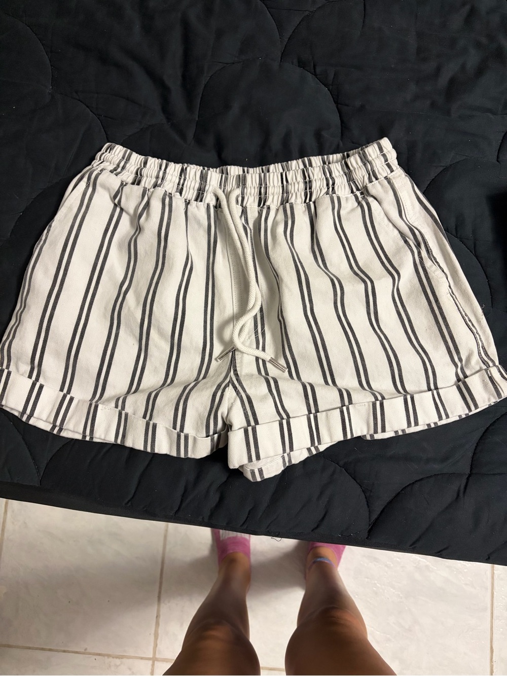 Forever 21 Cream Shorts with Black Vertical Stripes